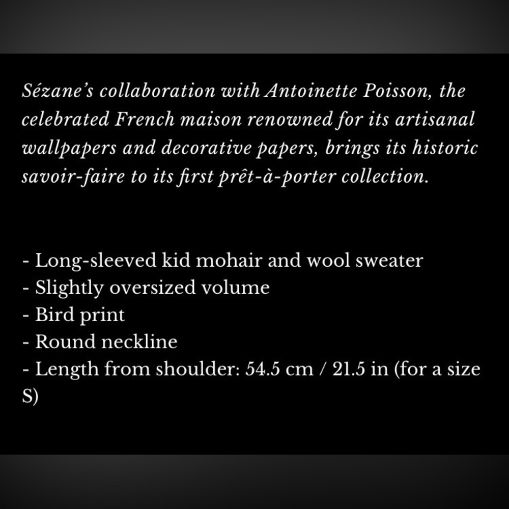 Sezane Thibault Sweater - Sézane X Antoinette Poisson Blue Birds Print - Size M - Picture 2 of 7